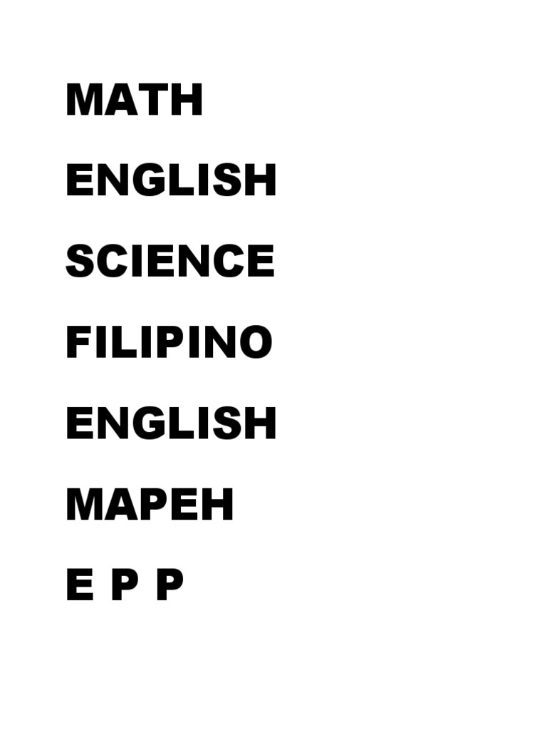 Math English Science Filipino English Mapeh EPP | PDF