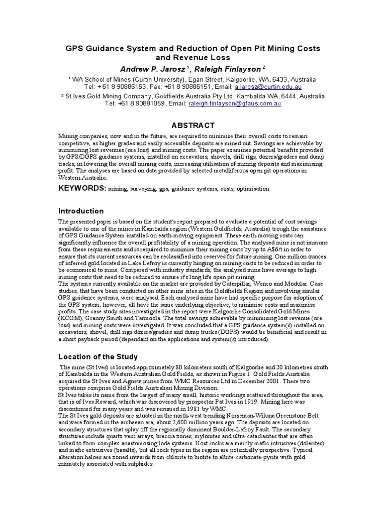 GPS Systems in Open Pit Mining Cost Reduction | PDF | Mining | Global ...