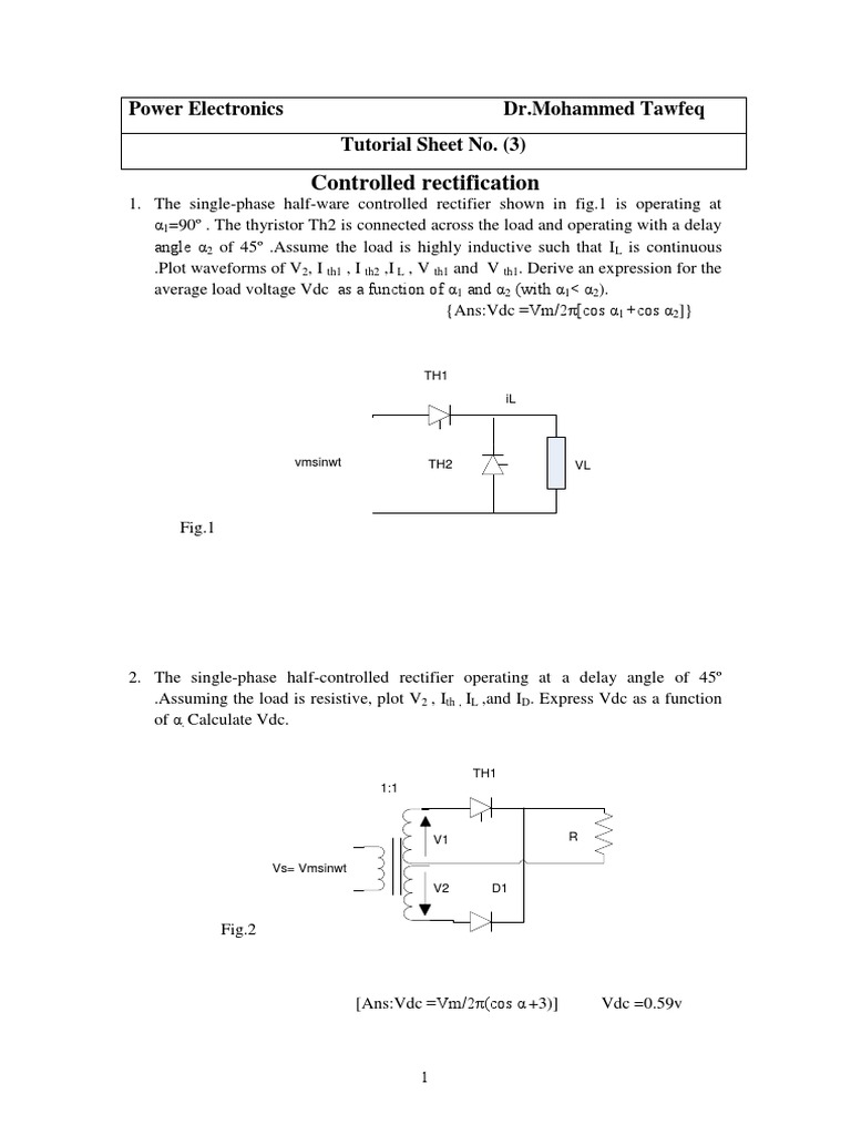 Control of SinglePhase HalfWave and FullWave Rectifiers Deriving