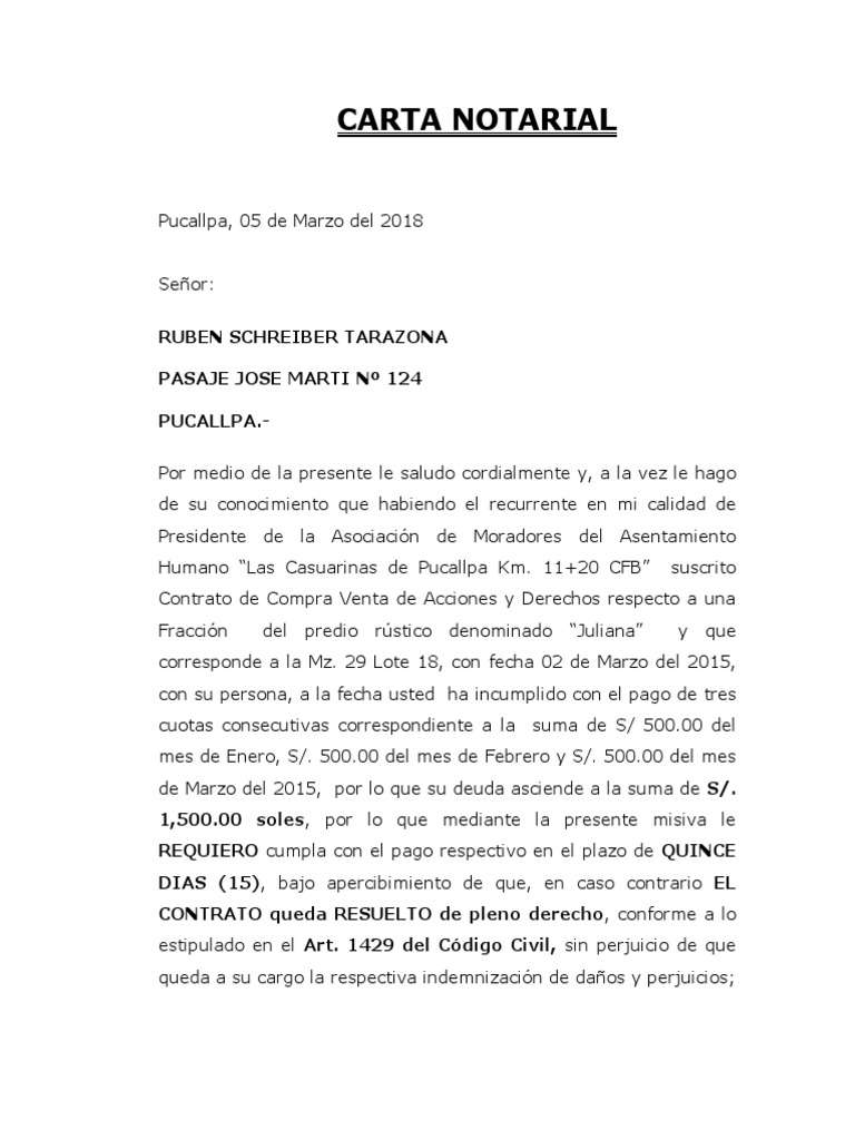 Carta Notarial Rescisión de Contrato Ley Pública Gobierno