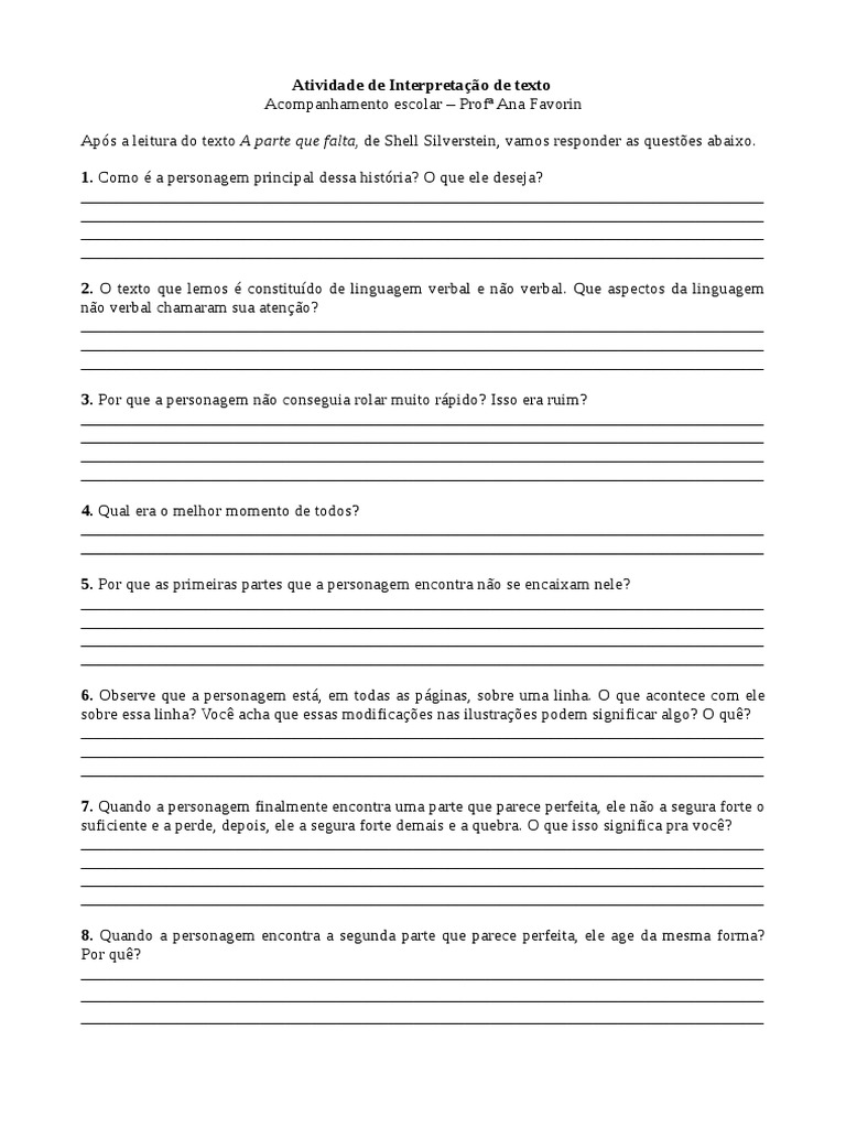 Interpretação de "A Parte que Falta" | PDF | Interpretação linguística ...