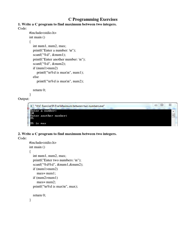 C Programming Exercises Computer Architecture Areas Of Computer Science