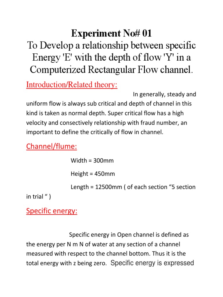 Specific Energy vs. Flow Depth Study | PDF