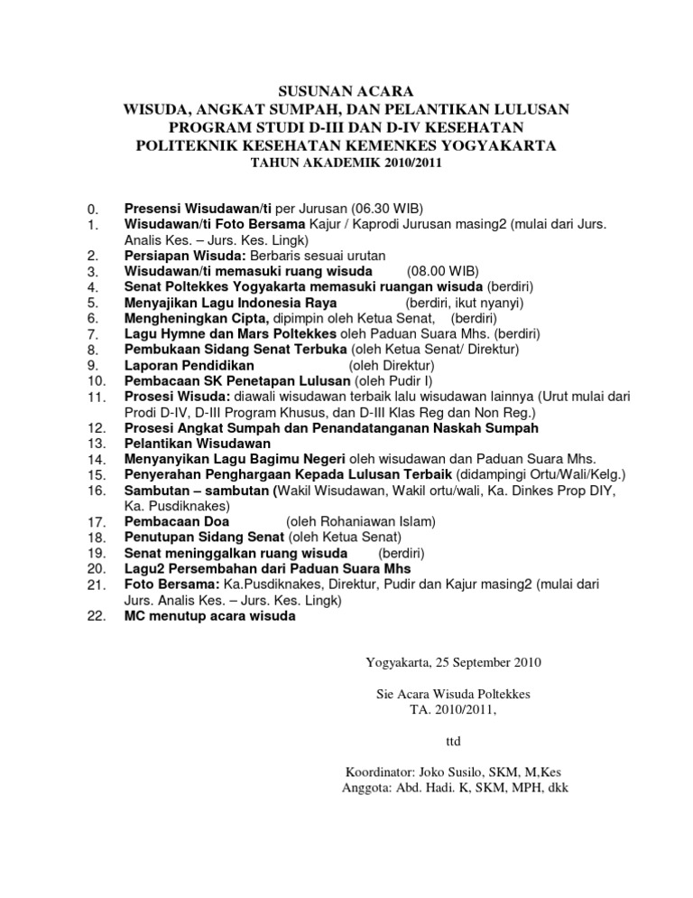 Susunan Acara Wisuda Poltekkes Kemenkes Yogyakarta