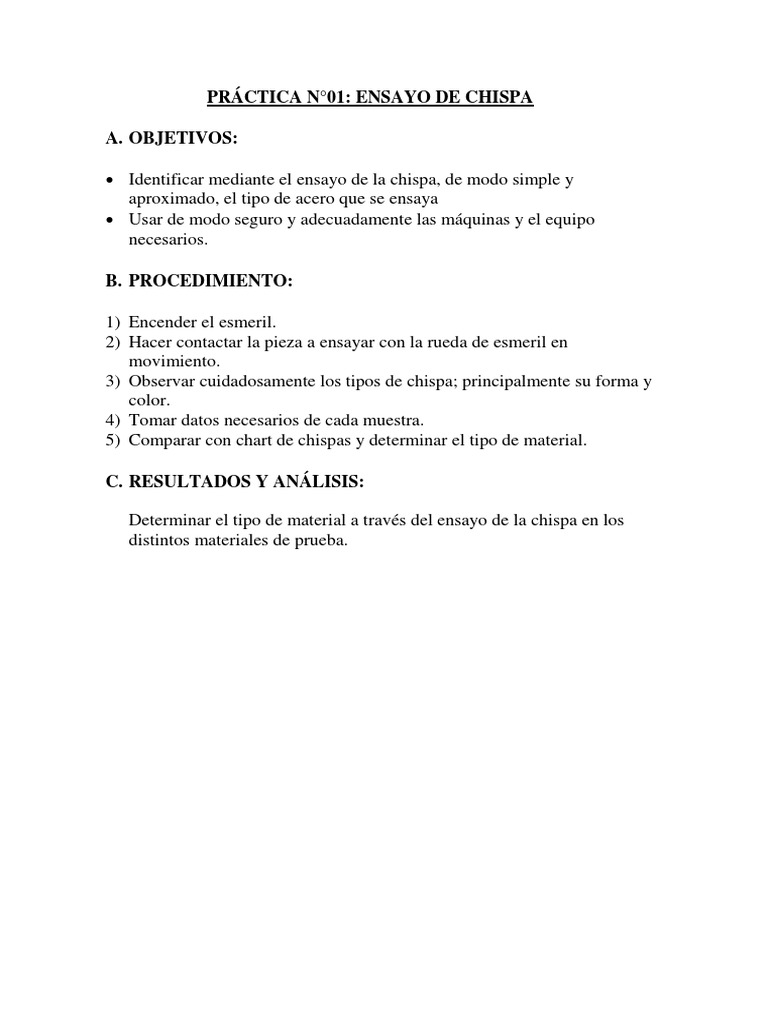 Ensayo De Chispa Pdf Acero Aluminio