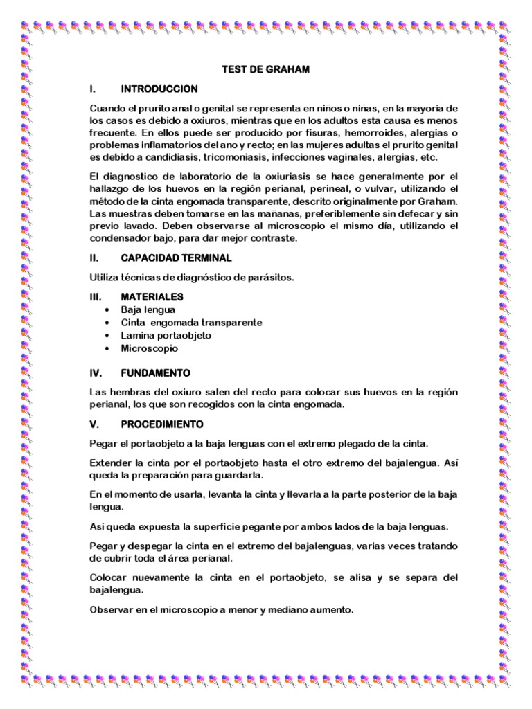 Test de Graham para diagnóstico de oxiuros | PDF | Medicina CLINICA ...