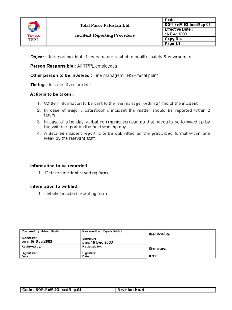 04 Incident Reporting Procedure Pdf