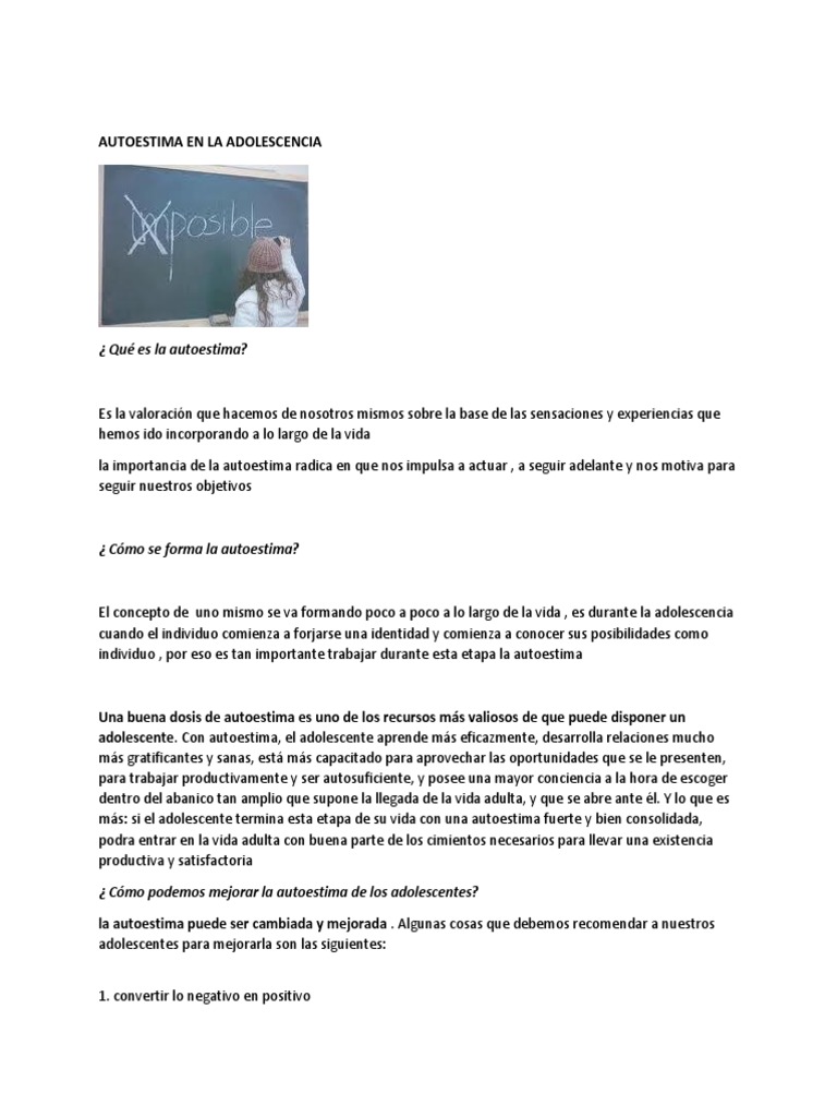 Autoestima y Autoconocimiento Adolescente | PDF | Toma de decisiones ...