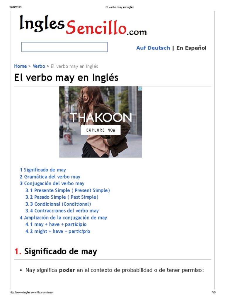 El Verbo May en Inglés PDF Conjugación gramatical Verbo