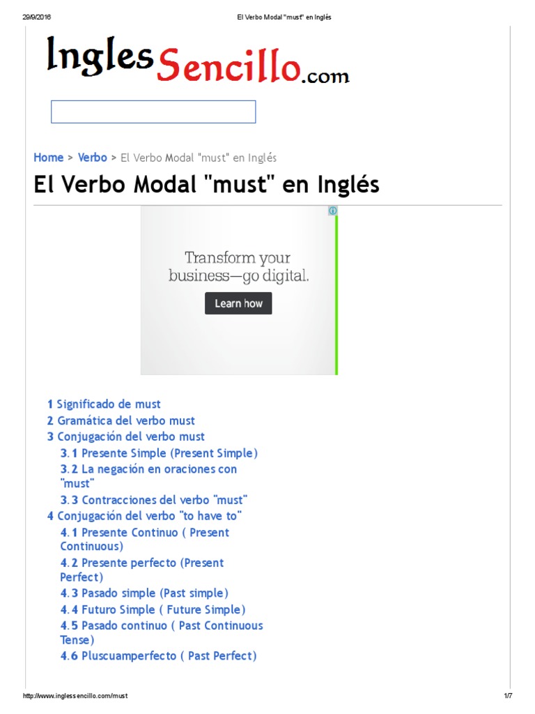 El Verbo Modal - Must - en Inglés | PDF | Conjugación gramatical | Verbo