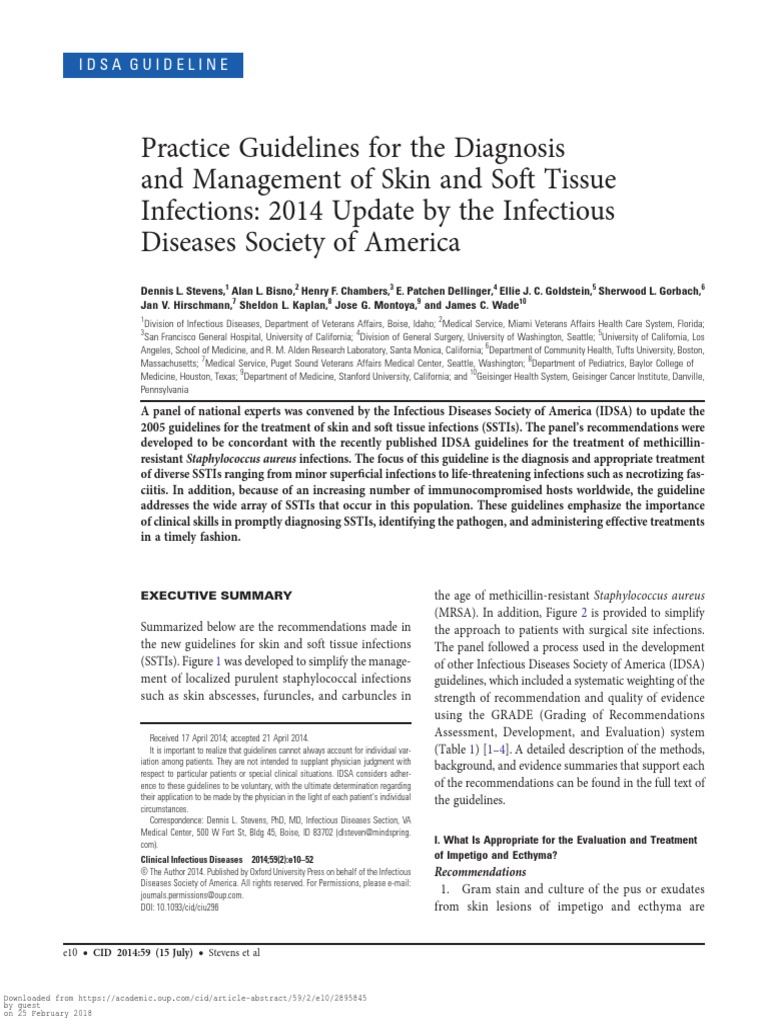IDSA Guideline Practice Guidelines for the Diagnosis and Management of