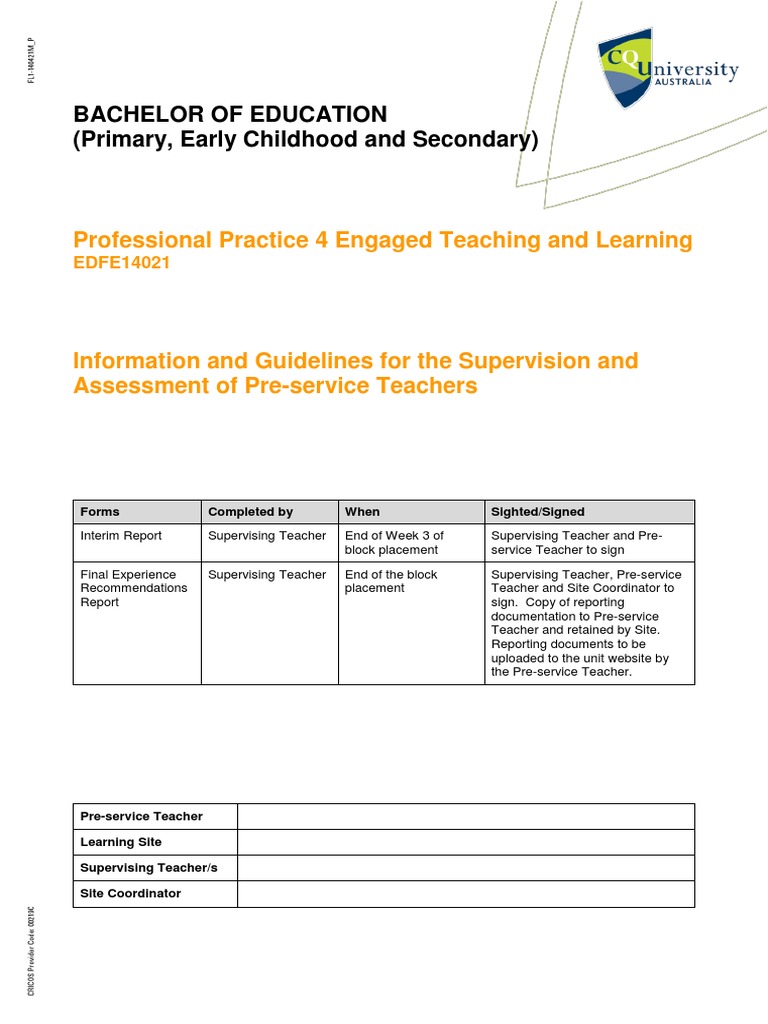 2018 Edfe14021 Professional Practice 4 Information and Guidelines | PDF ...