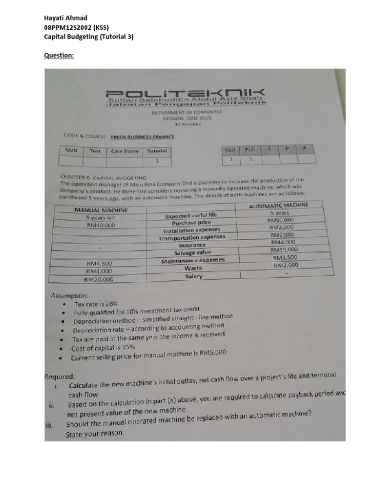 Capital Budgeting Tutorial 3 | PDF | Net Present Value | Depreciation