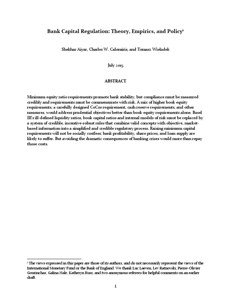 Bank Capital Regulation Insights and Reforms | PDF | Capital ...