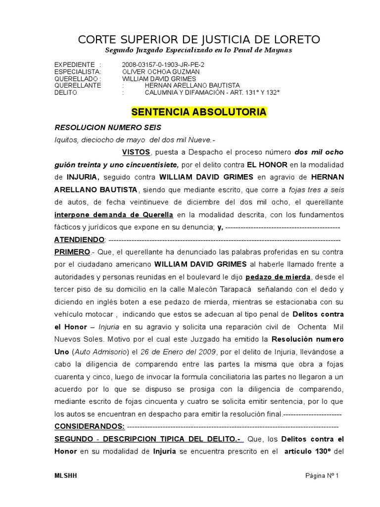 Sentencia Condenatoria-Injuria | PDF | Derecho penal | Justicia