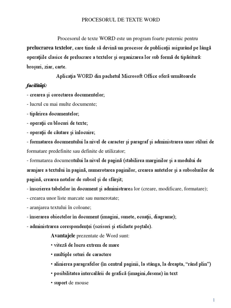 Referat Informatica Word Editor de Texte | PDF