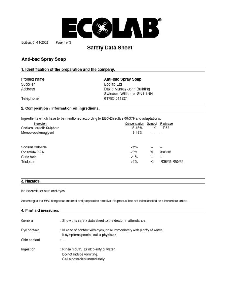 Anti Bac Spray Soap PDF Water Chemistry