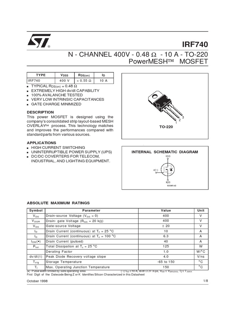 Irf 740 | PDF | Electrical Engineering | Electromagnetism