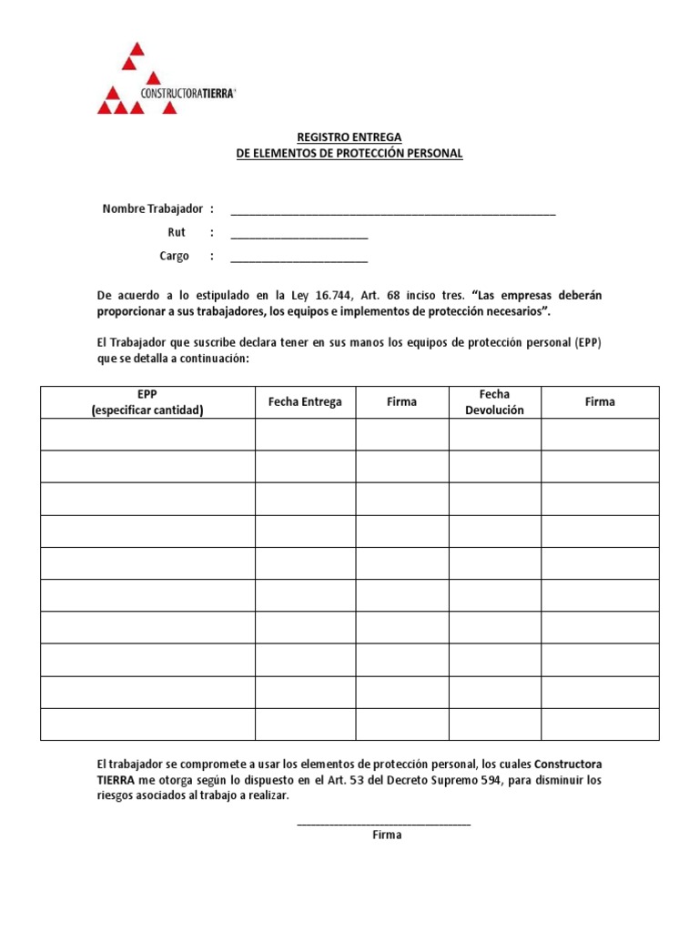 Formato Registro Entrega EPP | PDF