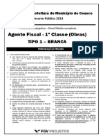 FGV 2014 Prefeitura de Osasco SP Agente Fiscal 1 Classe Obras Prova