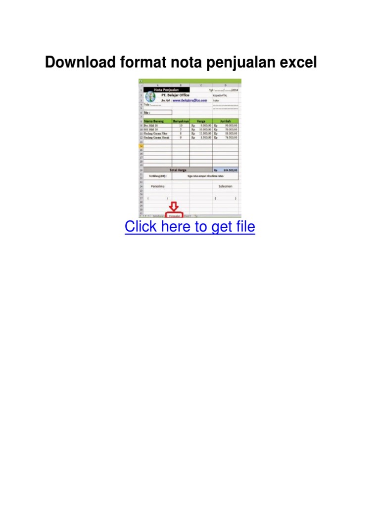 Download Format Nota Penjualan Excel