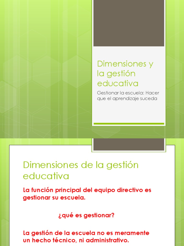 Dimensiones y La Gestión Educativa | PDF | Maestros | Aprendizaje