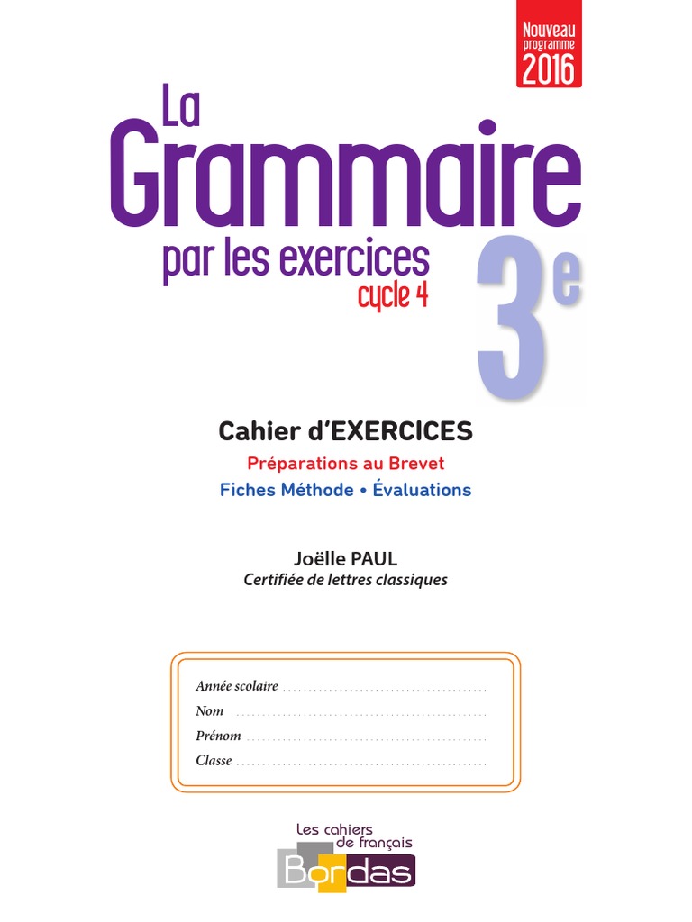 Le Labo De Grammaire 3ème Correction Pdf Grammaire 3e Corrigee | PDF | Langue française | Phrase