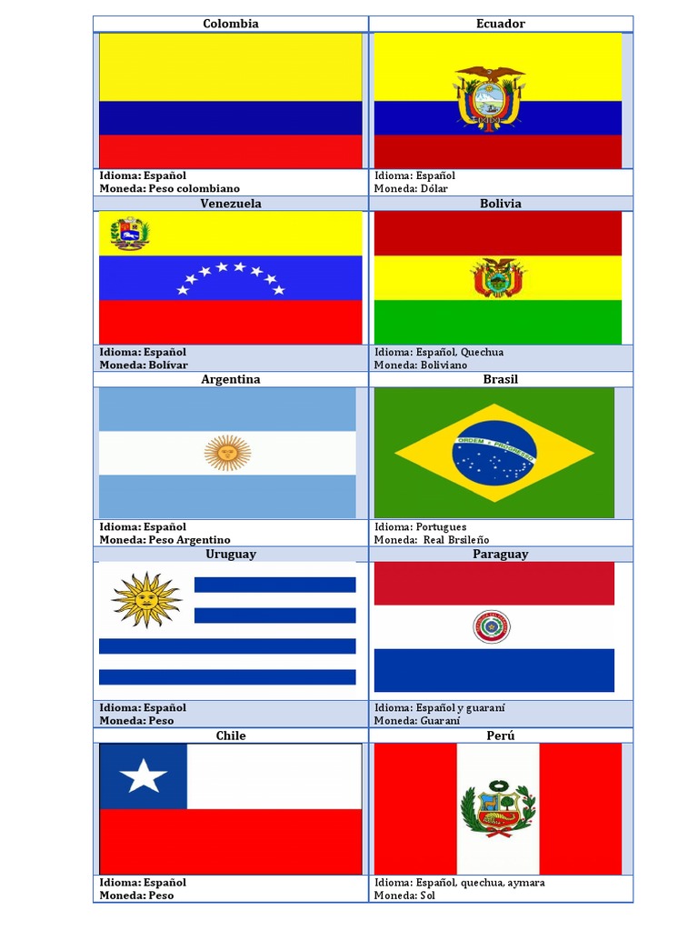Bandera, Idioma y Moneda de America Del Sur | PDF