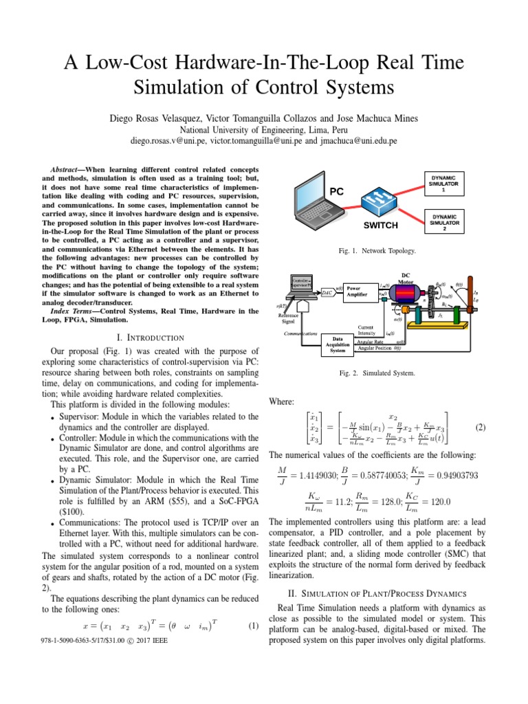 A LowCost HardwareInTheLoop Real Time Simulation of Control Systems