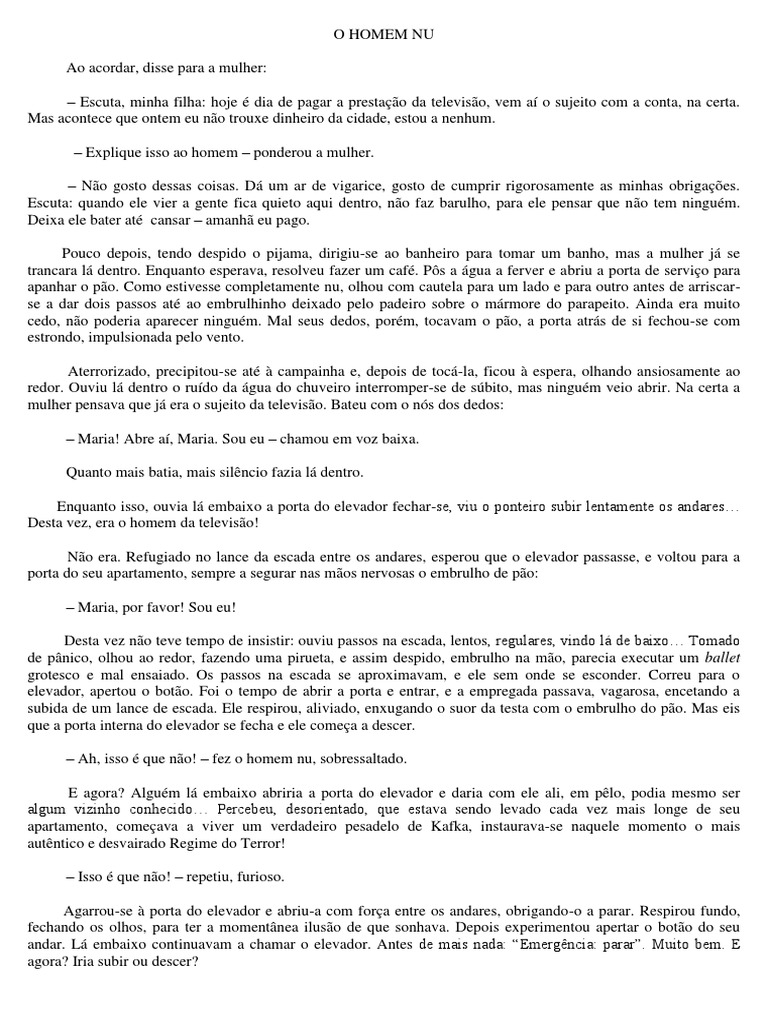 Crônica O HOMEM NU Com Interpretação | PDF
