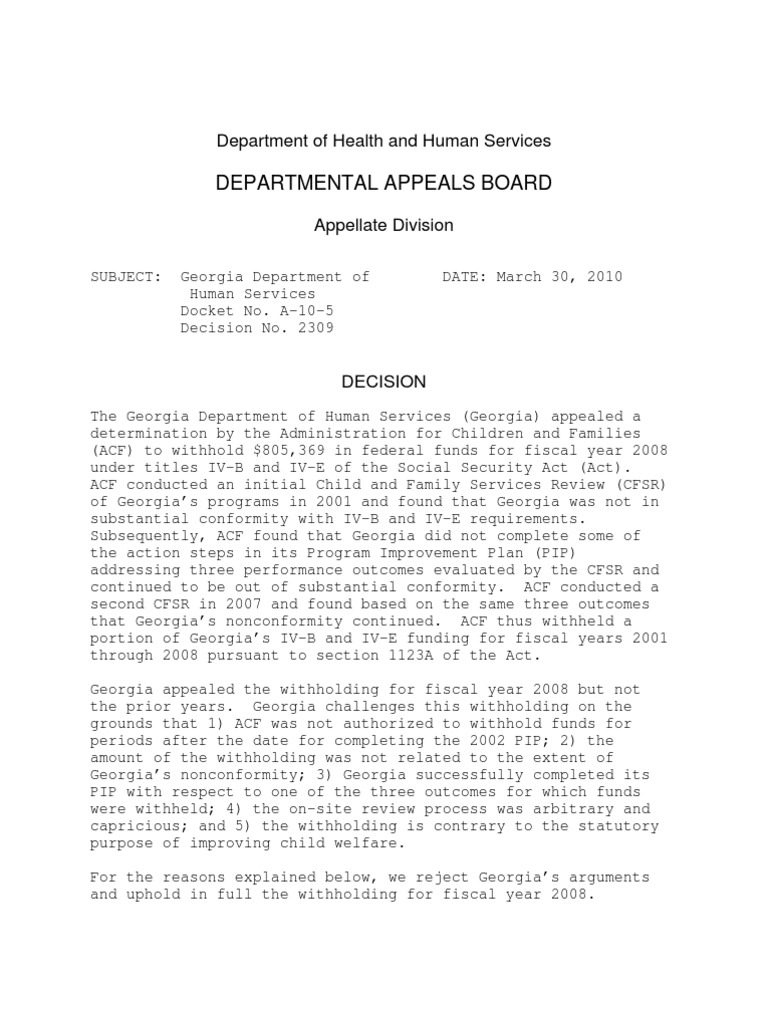 HHS Appellate Decision on Department of Human Services