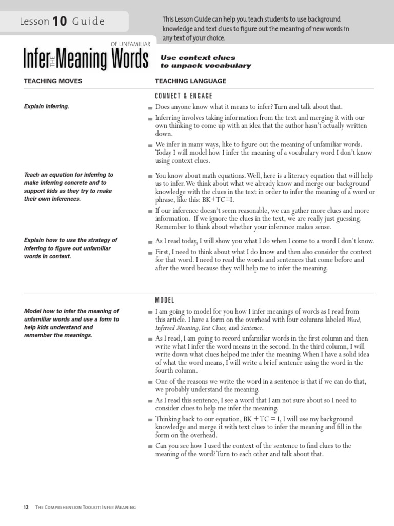 Infer Meaning of Unfamiliar Words | PDF | Reading Comprehension ...