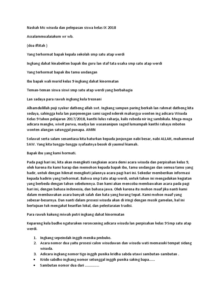 Naskah Mc Wisuda Dan Pelepasan Siswa Kelas Ix 2018