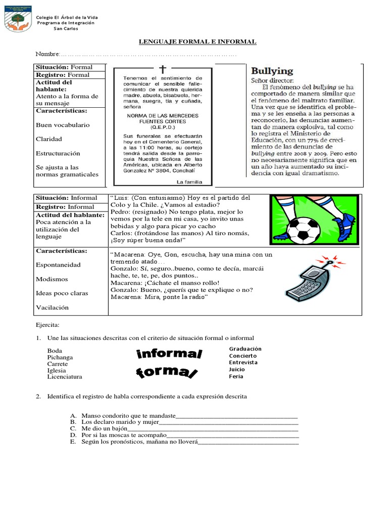 Lenguaje Formal e Informal: Ejemplos y Actividades | PDF | Idiomas | Ocio
