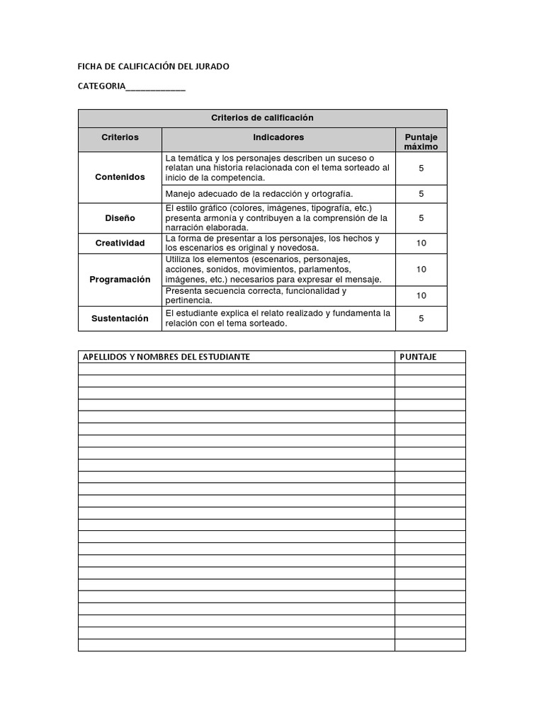 Ficha de Calificación Jurado