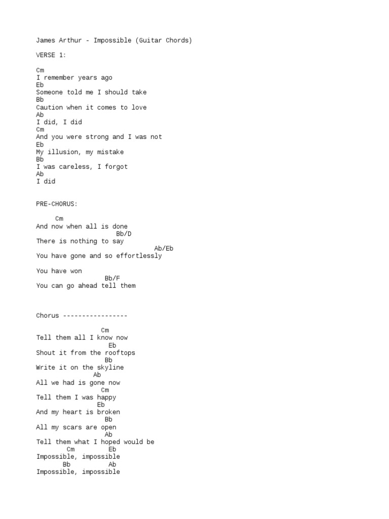 Impossible James Arthur Pdf Song Structure Recorded Music