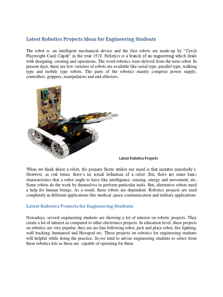 Latest Robotics Projects Ideas For Engineering Students | PDF ...