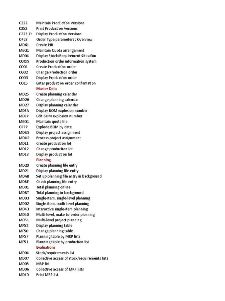 PP QM Tcodes PDF Specification (Technical Standard) Quality Assurance