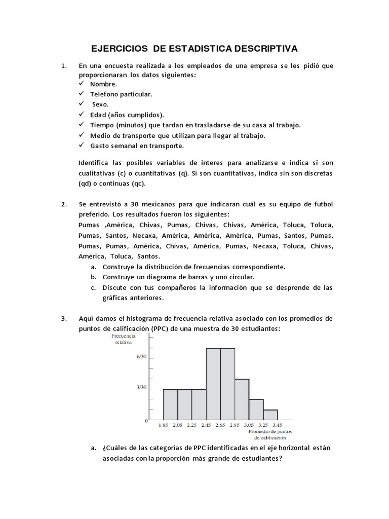 Ejercicios de Estadistica Descriptiva 2018 Estadísticas