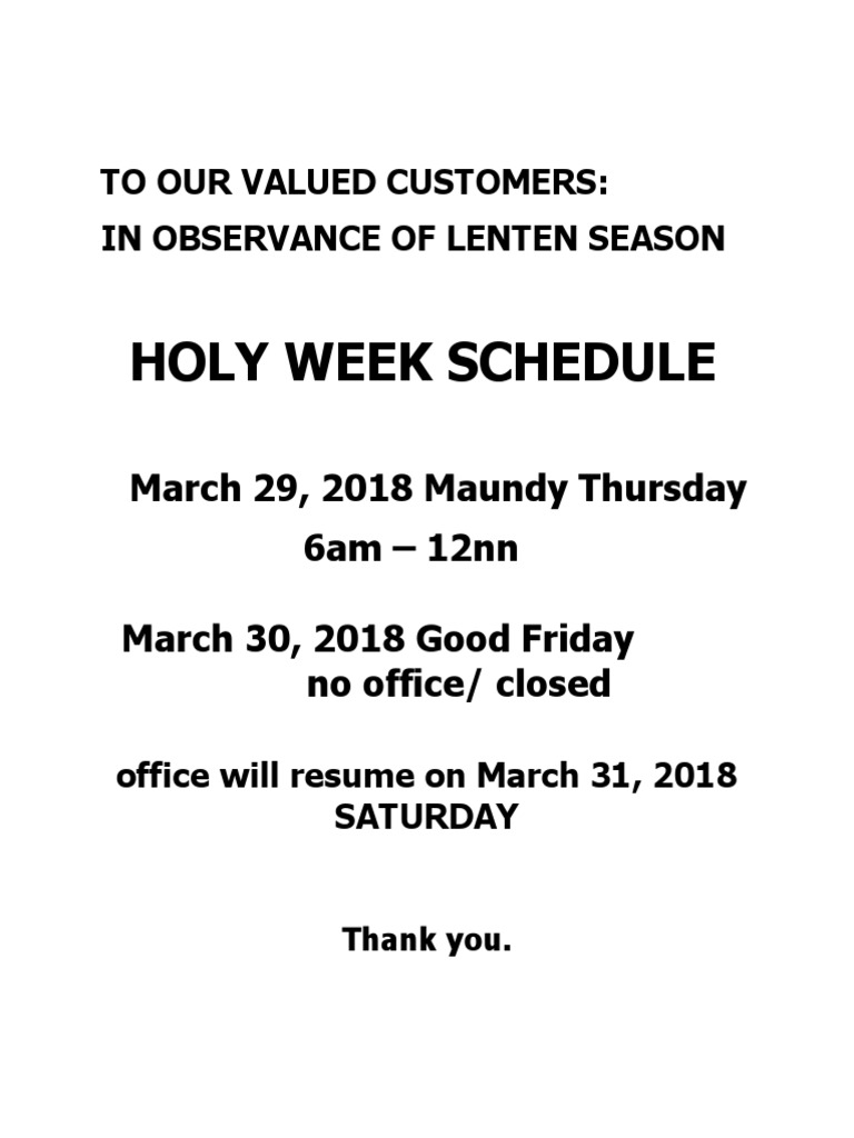 Holy Week Schedule PDF
