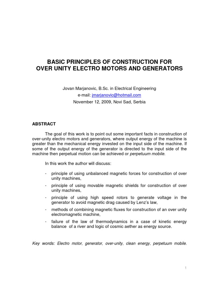 Over Unity Machines: Construction Principles | PDF | Electromagnetic ...