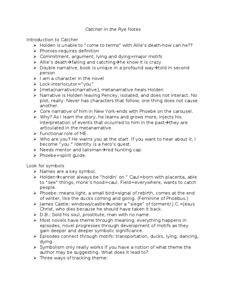 Catcher in The Rye Notes PDF