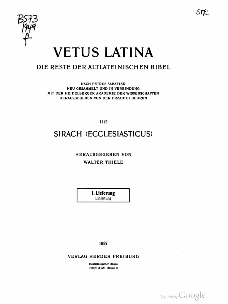 VetLat 11-2-1 Sirach Ecclesiasticus | PDF
