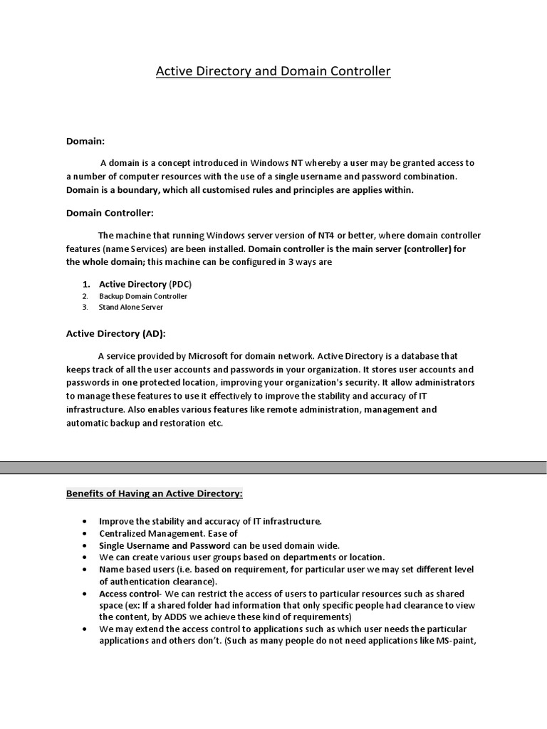 Active Directory and Domain Controller | PDF | Active Directory ...