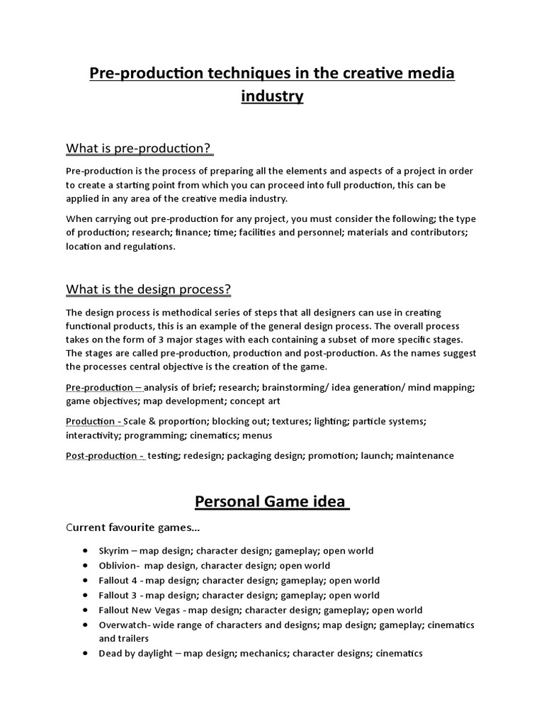 Pre-Production Techniques in Media | PDF | Leisure | Sports