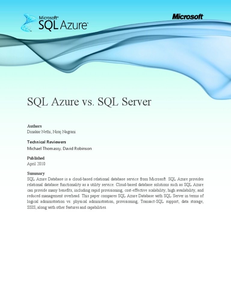 SQL Azure vs. SQL Server | PDF