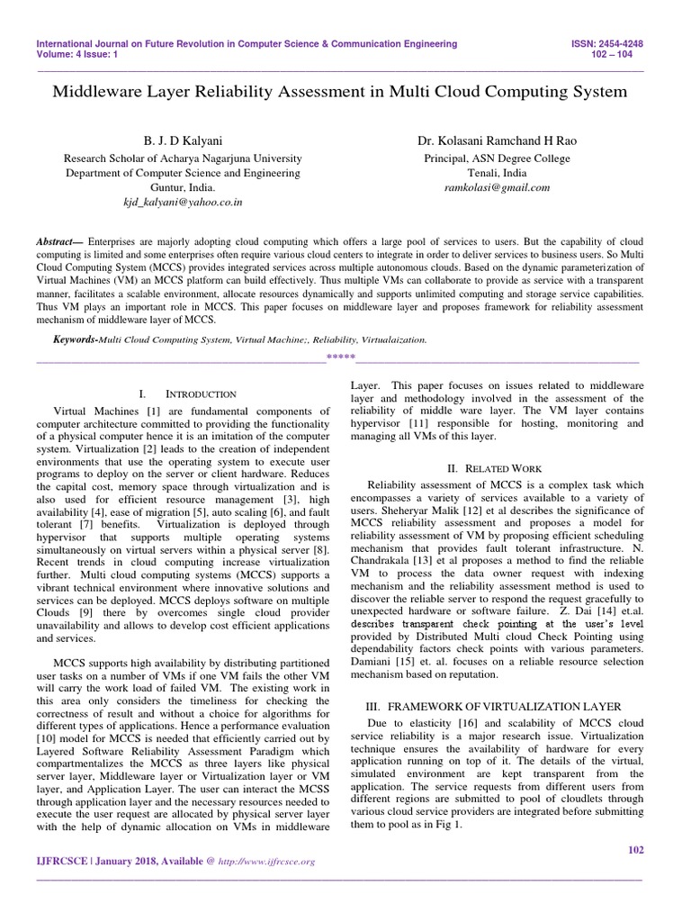 Middleware Layer Reliability Assessment in Multi Cloud Computing System ...