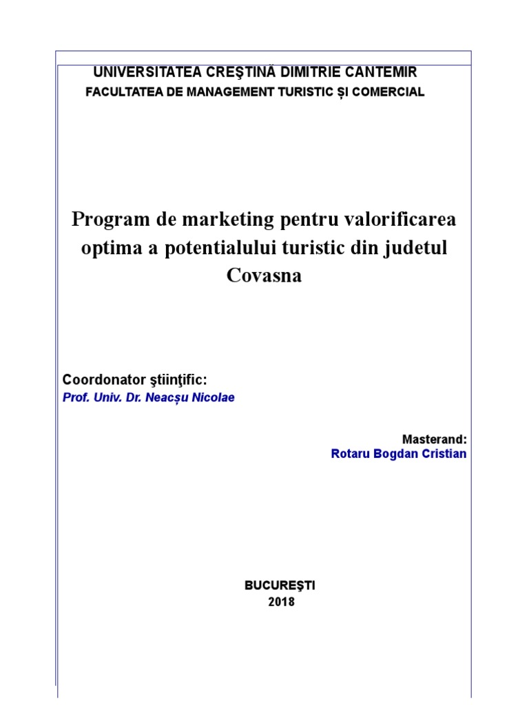Program De Marketing Pentru Valorifcarea Optima A Potentialului Turistic Din Judetul Covasna