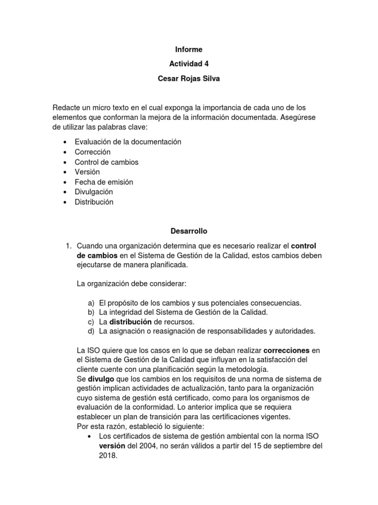 Informe Unidad 4 Gestión de la calidad Calidad