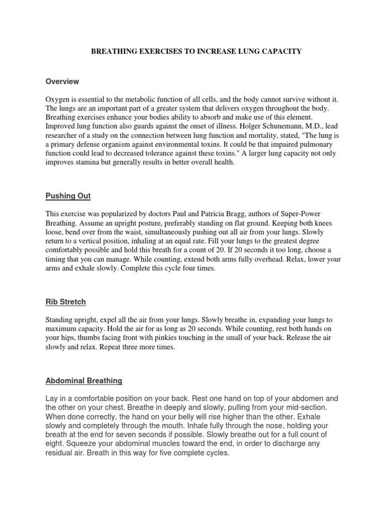 Lung Capacity Breathing Exercises | PDF | Self-Improvement | Wellness